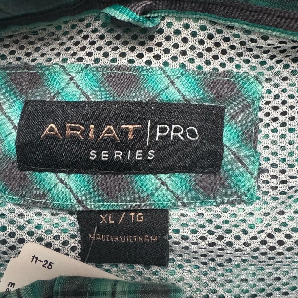 Ariat Shirt Mens Extra Large Green Pro Series Western Button Down Rodeo Workwear - Picture 4 of 8